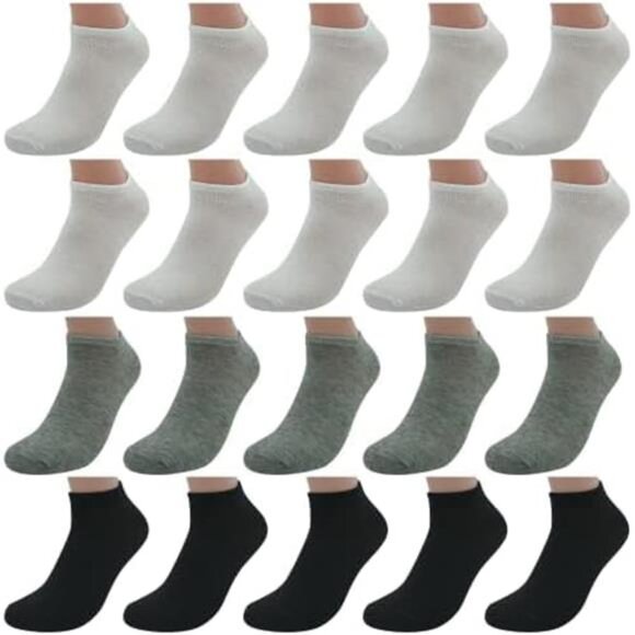 Men’s Low-Cut Socks 20 Pairs - Low Ankle Socks for Men, Polyester Socks - Picture 1 of 7